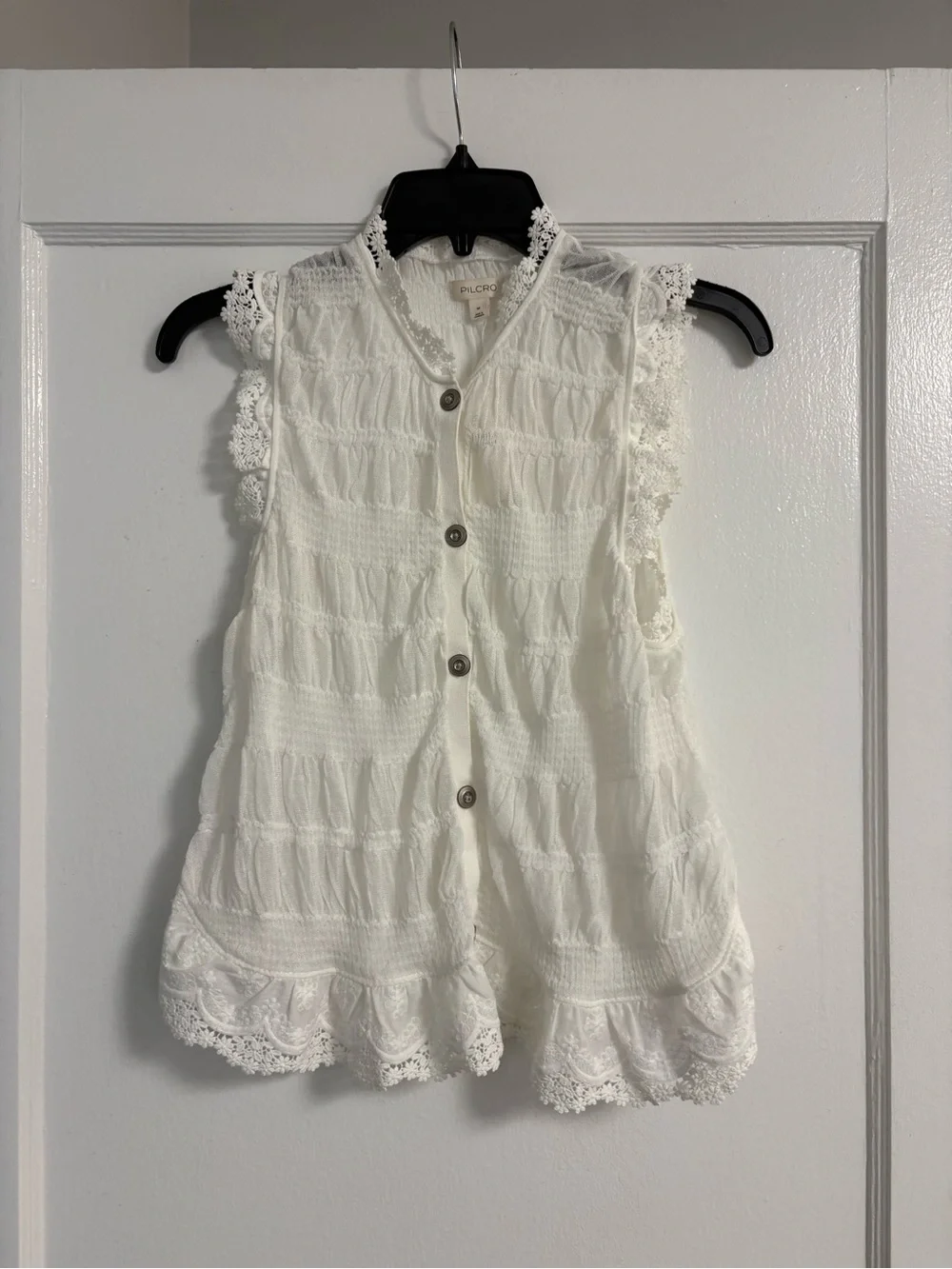Pilcro Shirred Lace-Trim Sweater Tank Top - Ivory Size Medium - Picture 5 of 12